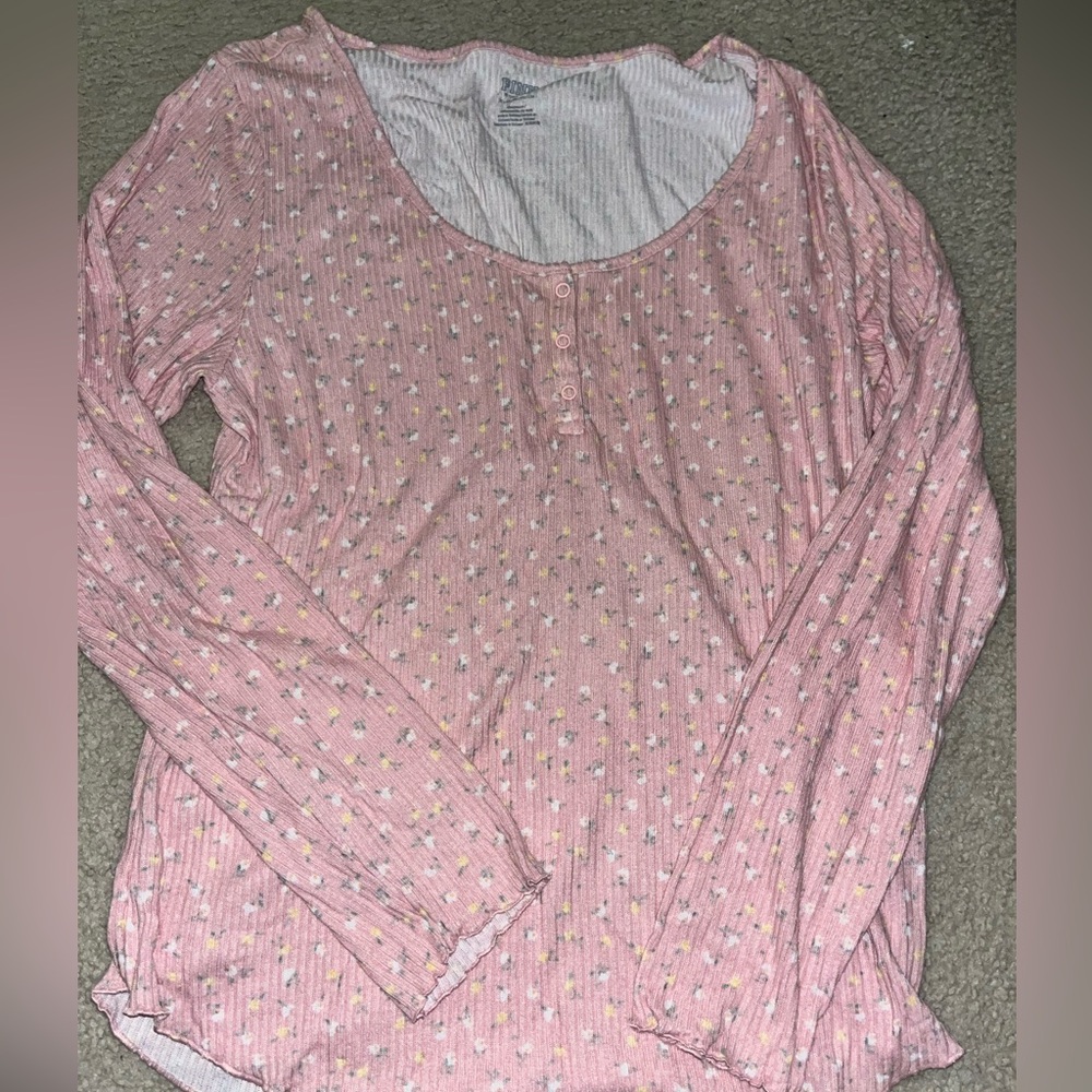 Victorias Secret PINK Floral Long Sleeve Henley Sleep Shirt Sz XL